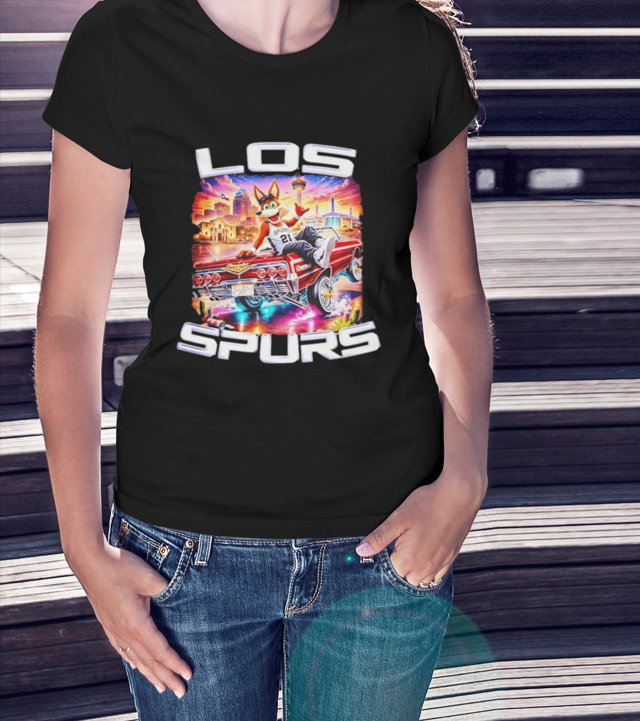 Los Spurs Coyote 21 LowRider San Antonio Skyline T-Shirt