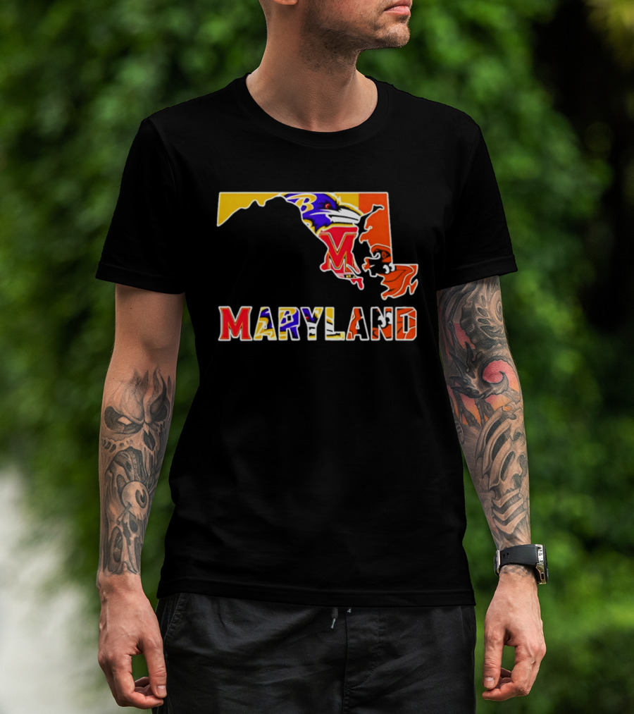 Maryland Ravens Terps State Map Sports Team Collage T-Shirt
