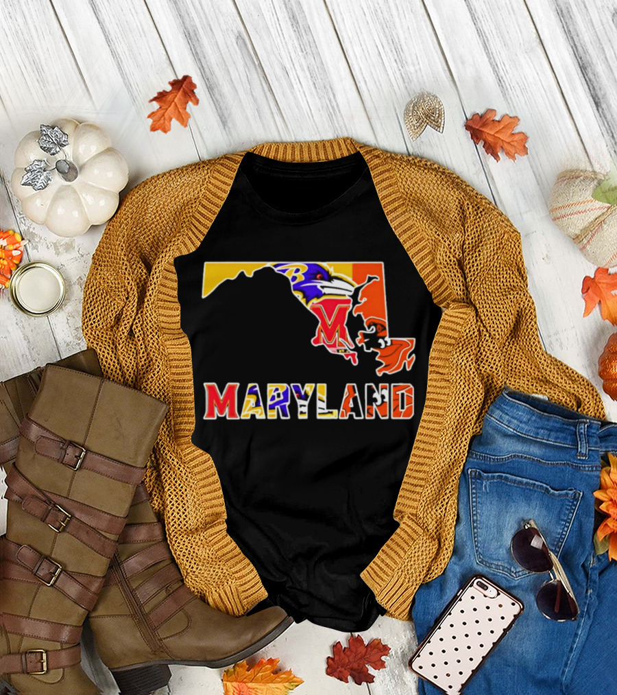 Maryland Ravens Terps State Map Sports Team Collage T-Shirt