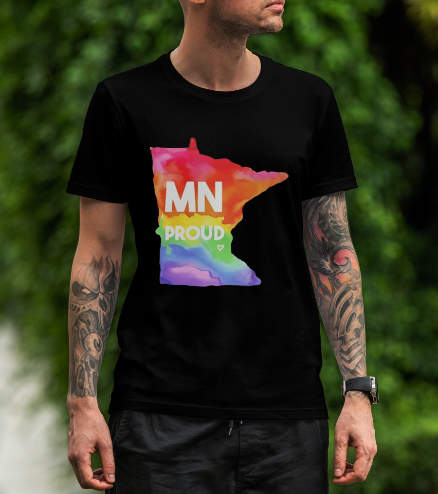 MN Proud Rainbow Heart Minnesota Map T-Shirt