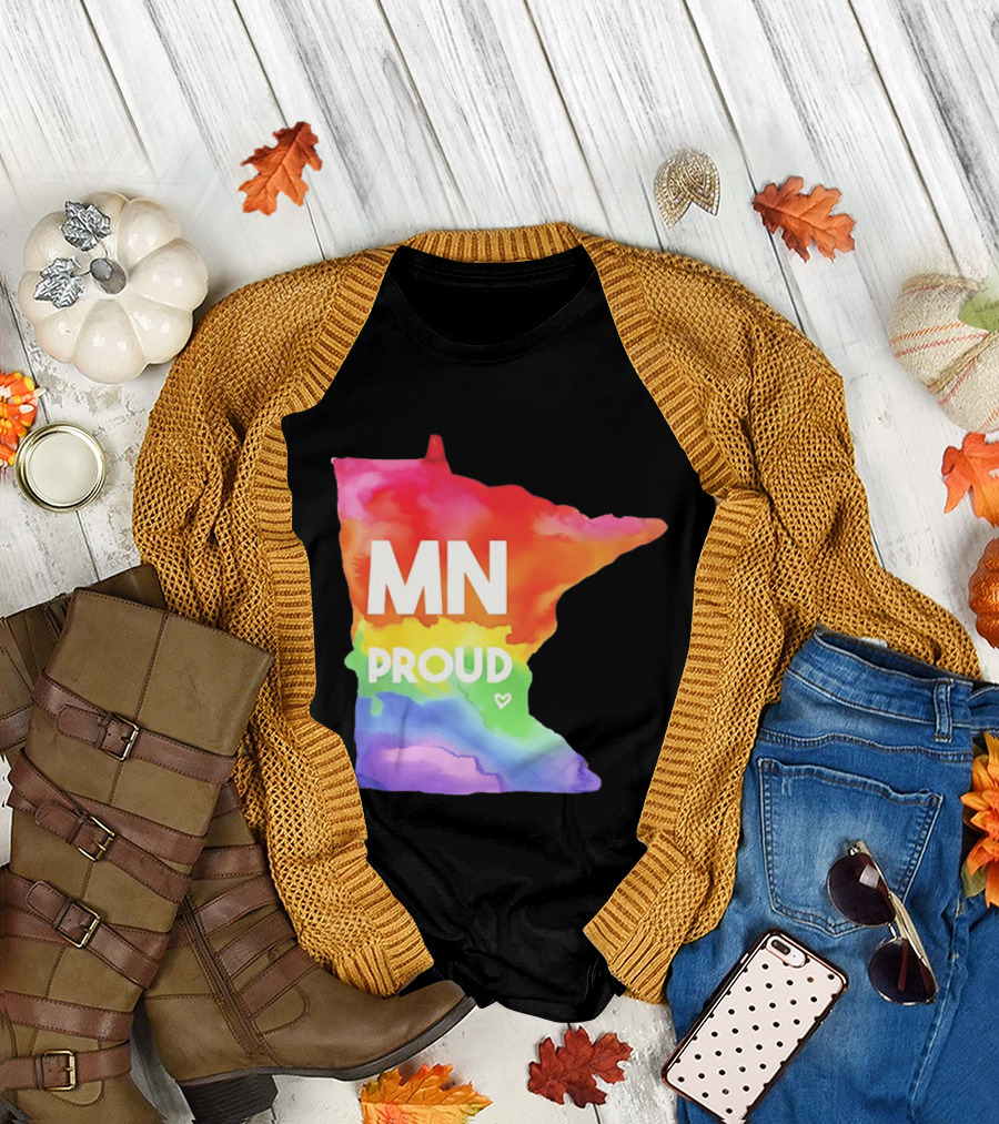 MN Proud Rainbow Heart Minnesota Map T-Shirt
