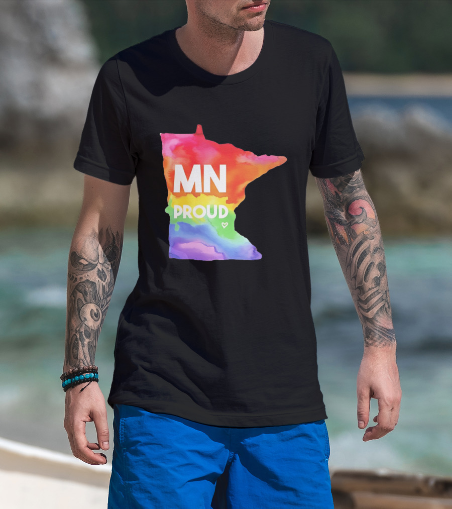 MN Proud Rainbow Heart Minnesota Map T-Shirt