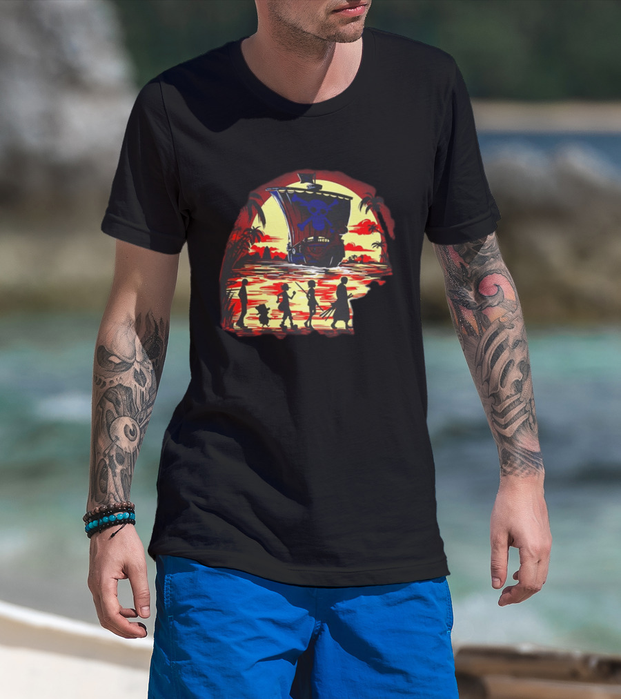 Fellowship Straw Hat Pirates Going Merry Sunset Adventure T-Shirt