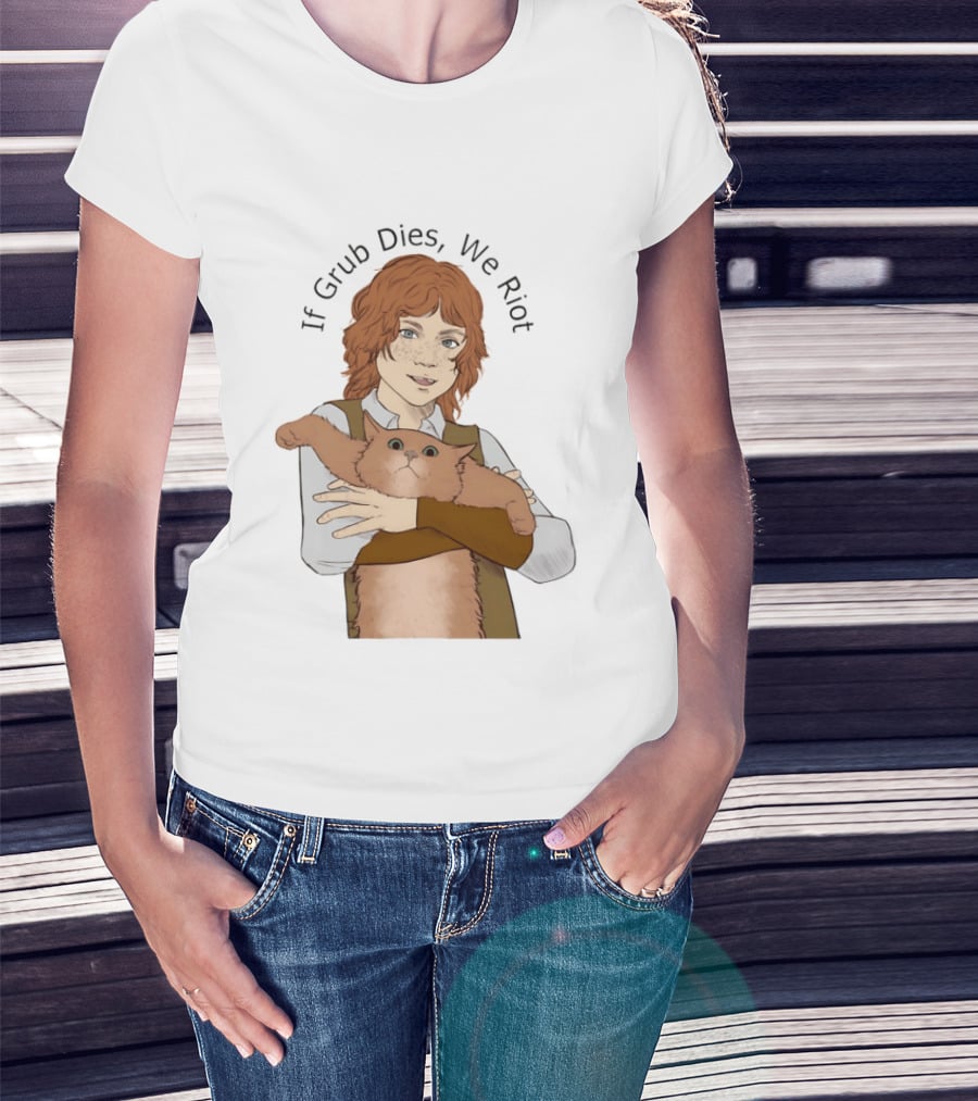 If Grub Dies We Riot Character With Cat Drawing T-Shirt