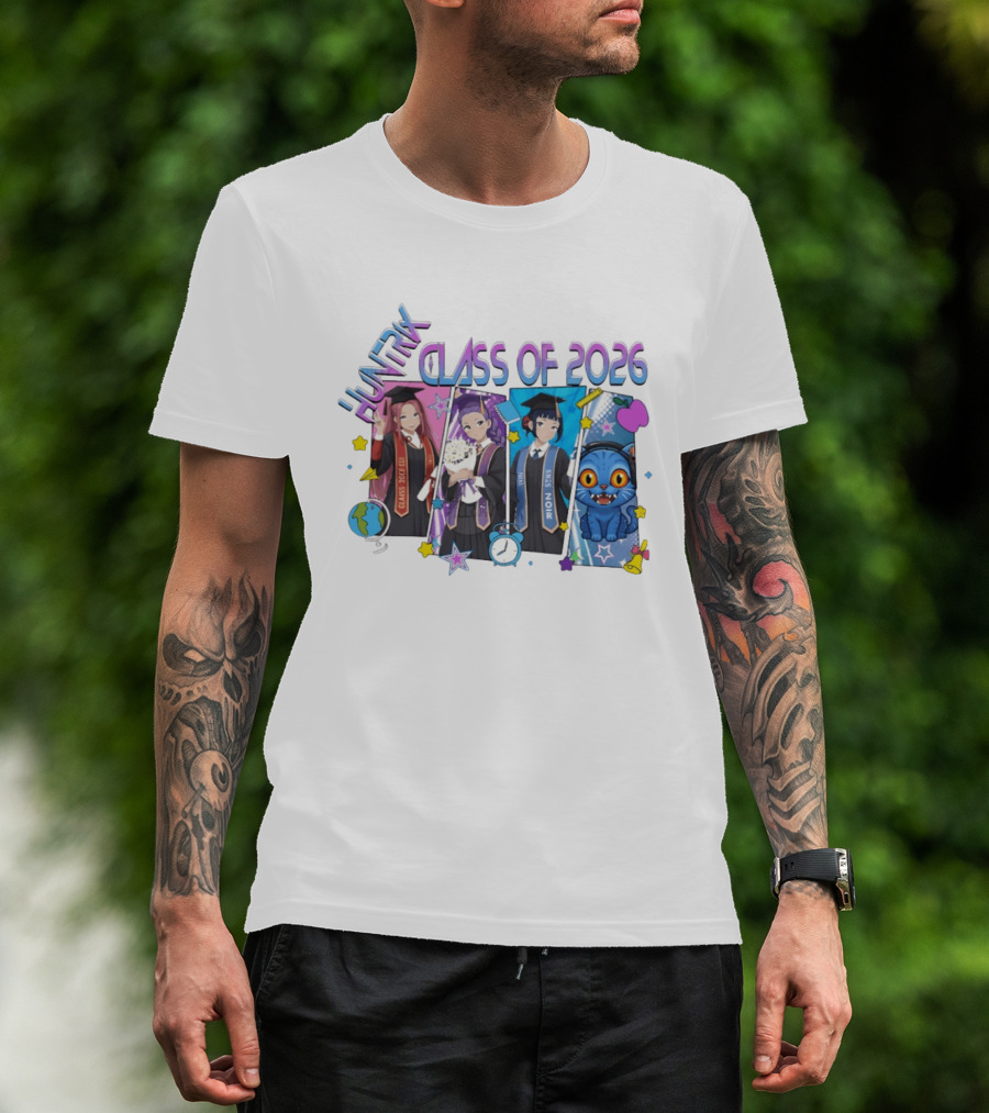 Huntik Class Of 2026 Graduation Celebration With Anime Characters And Cat T-Shirt
