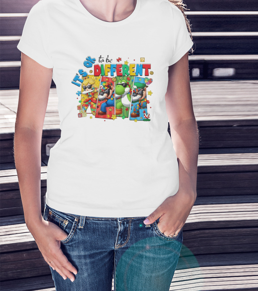It's Okay To Be Different Mario Super Autism Characters Puzzle T-Shirt