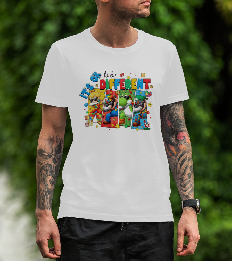 It's Okay To Be Different Mario Super Autism Characters Puzzle T-Shirt
