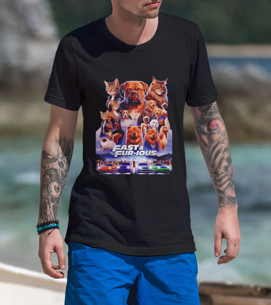Dogs Cats Fast And Fur Ious Car Racing Pets T-Shirt