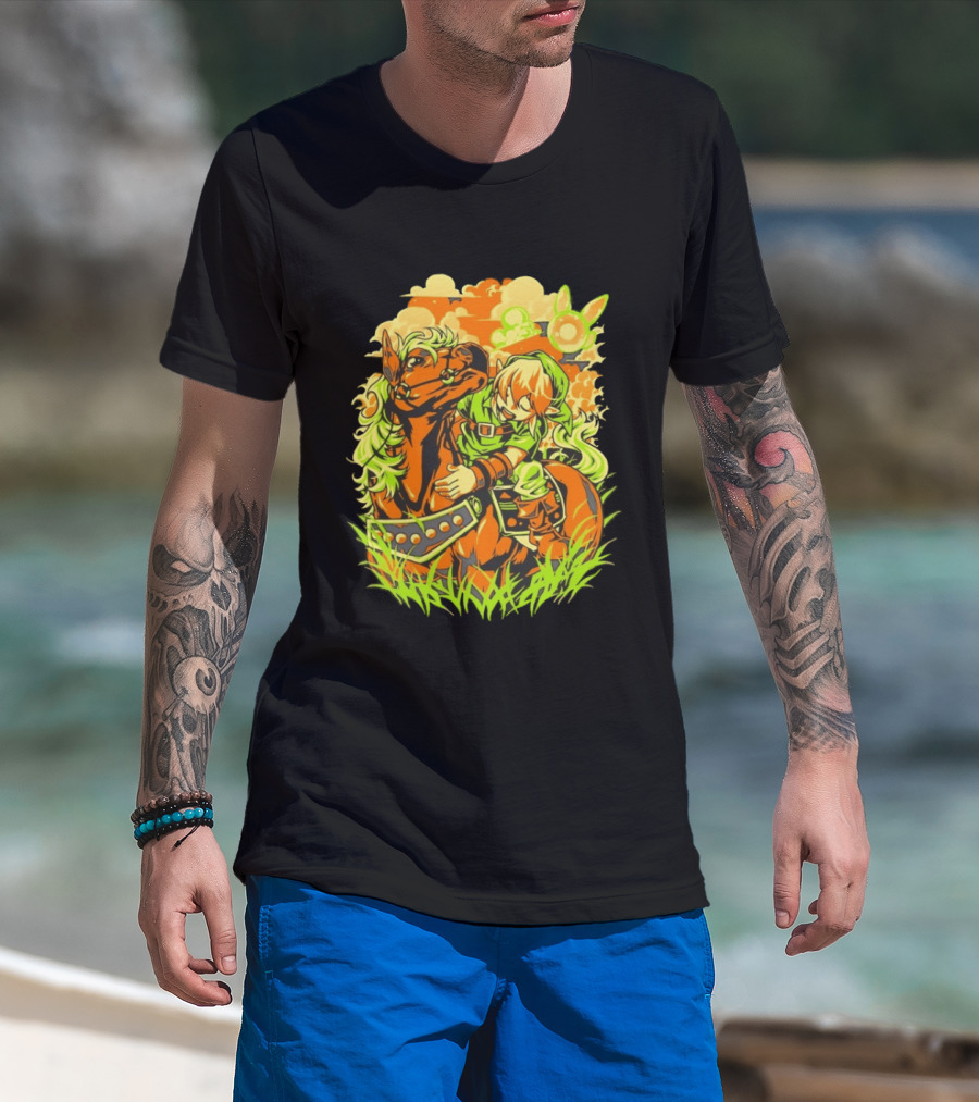 Link Epona Navi Fields Retro Gaming Adventure Fantasy T-Shirt