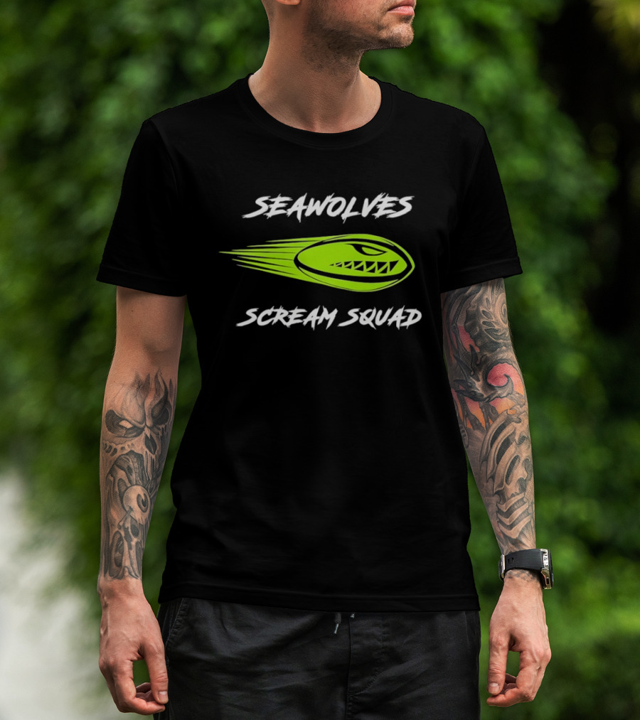 Seawolves Scream Squad Rugby Branding Lime Green Fierce T-Shirt