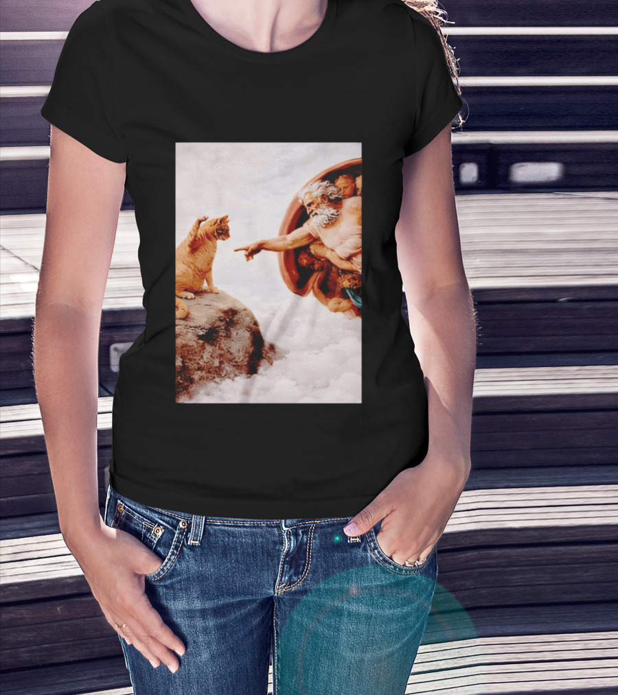 The Creation Of Cat Michelangelo Parody Cats Touching Paws T-Shirt