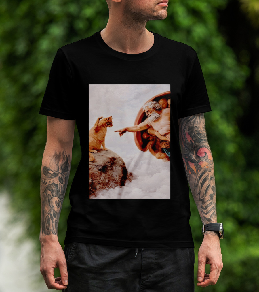 The Creation Of Cat Michelangelo Parody Cats Touching Paws T-Shirt