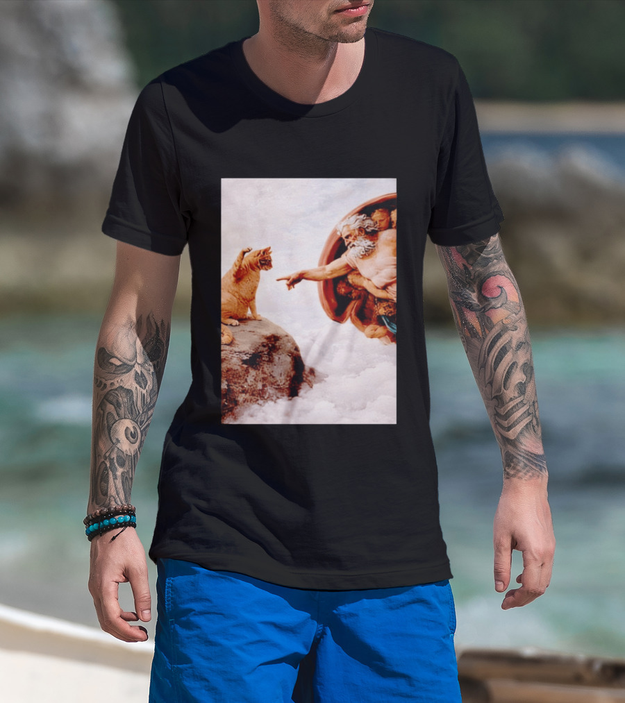 The Creation Of Cat Michelangelo Parody Cats Touching Paws T-Shirt