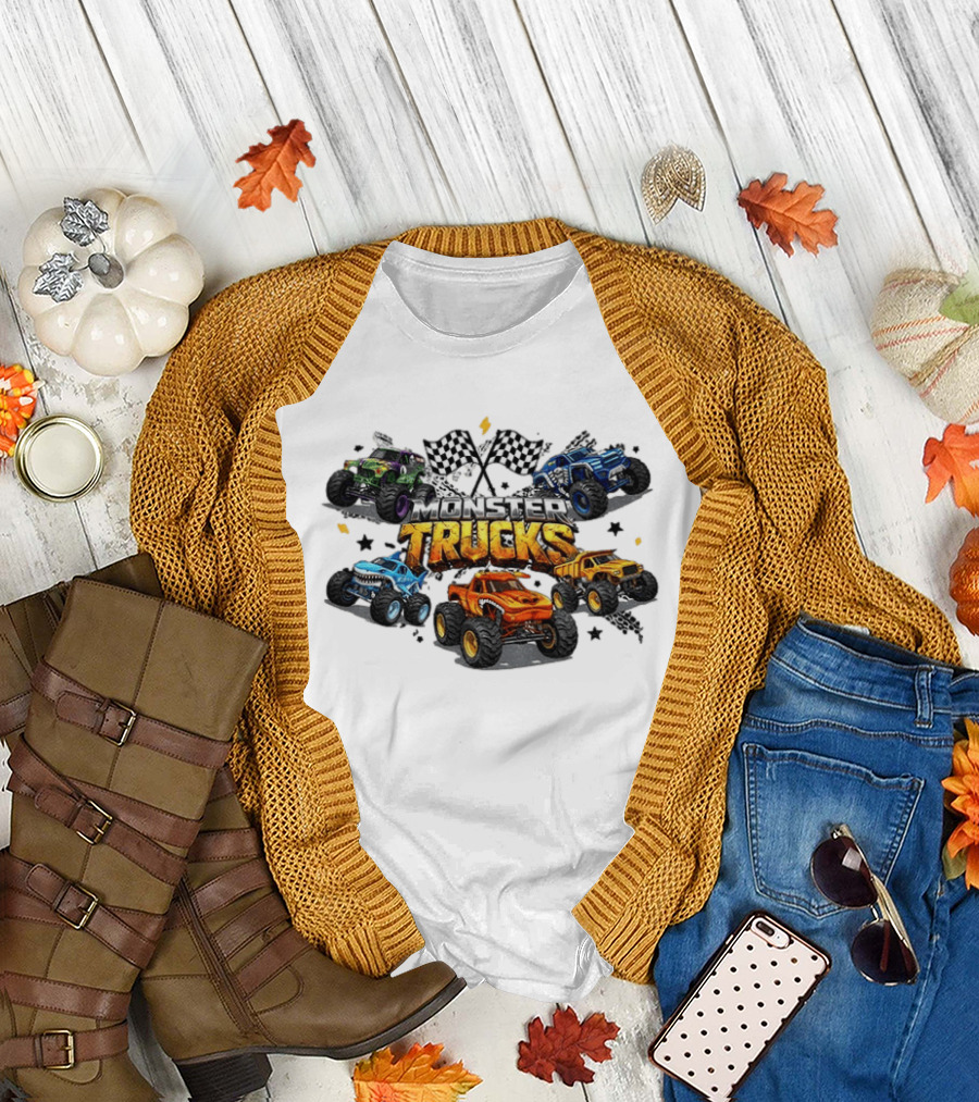 Monster Trucks Racing Checkered Flags Adventure T-Shirt