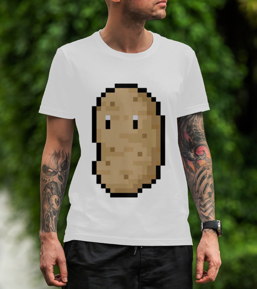 Pixelated Potato Meme Block Style Retro Gaming Humor T-Shirt