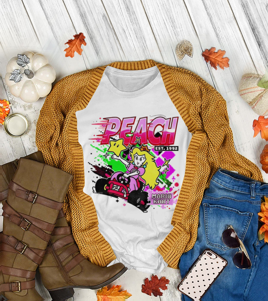 Peach Mario Kart Princess Riding with Star Power Est 1992 T-Shirt