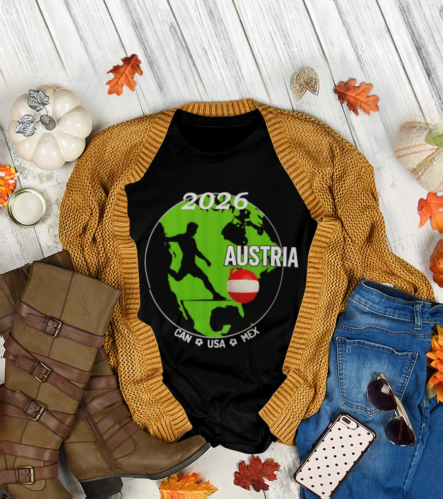 Austria Football 2026 CAN USA MEX World Cup Soccer Map T-Shirt