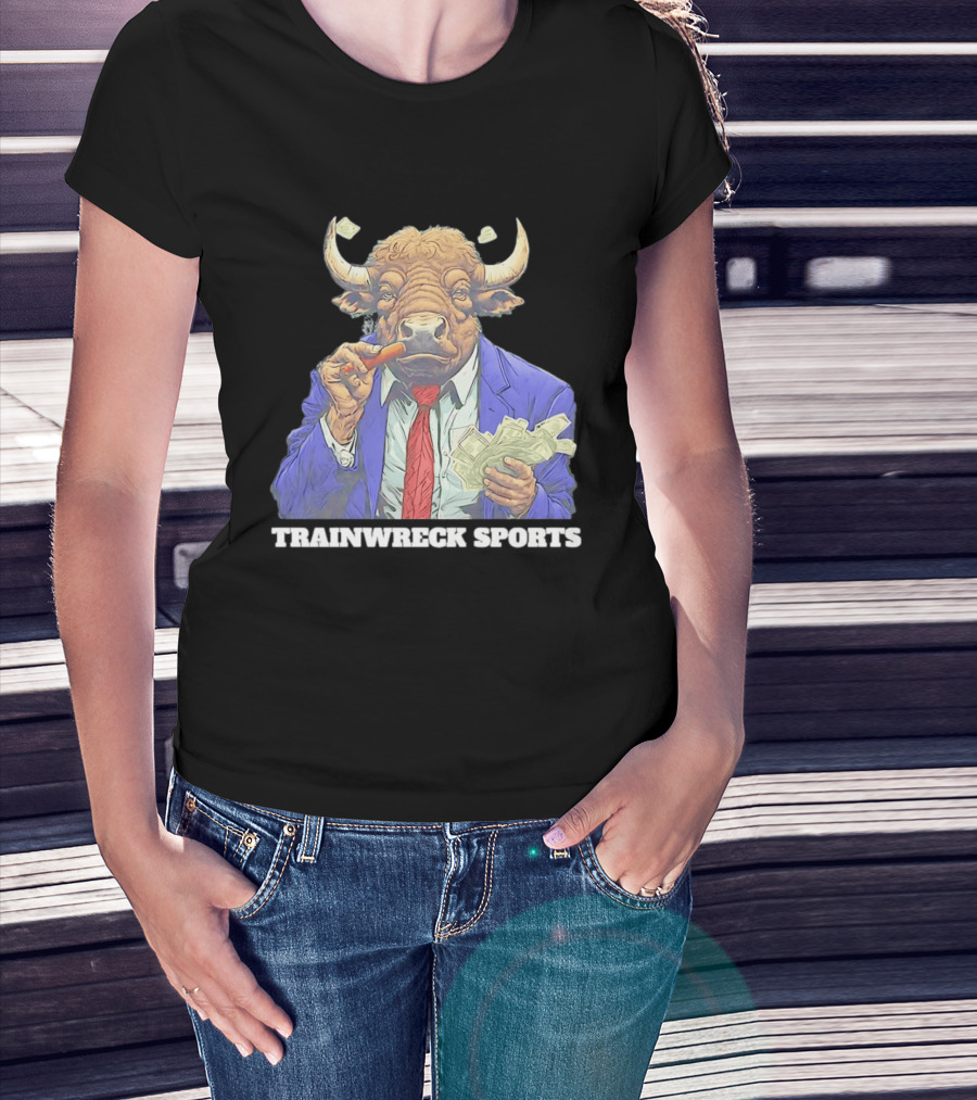 Bison Trainwreck Sports Business Suit Dollar Bills Cigar T-Shirt
