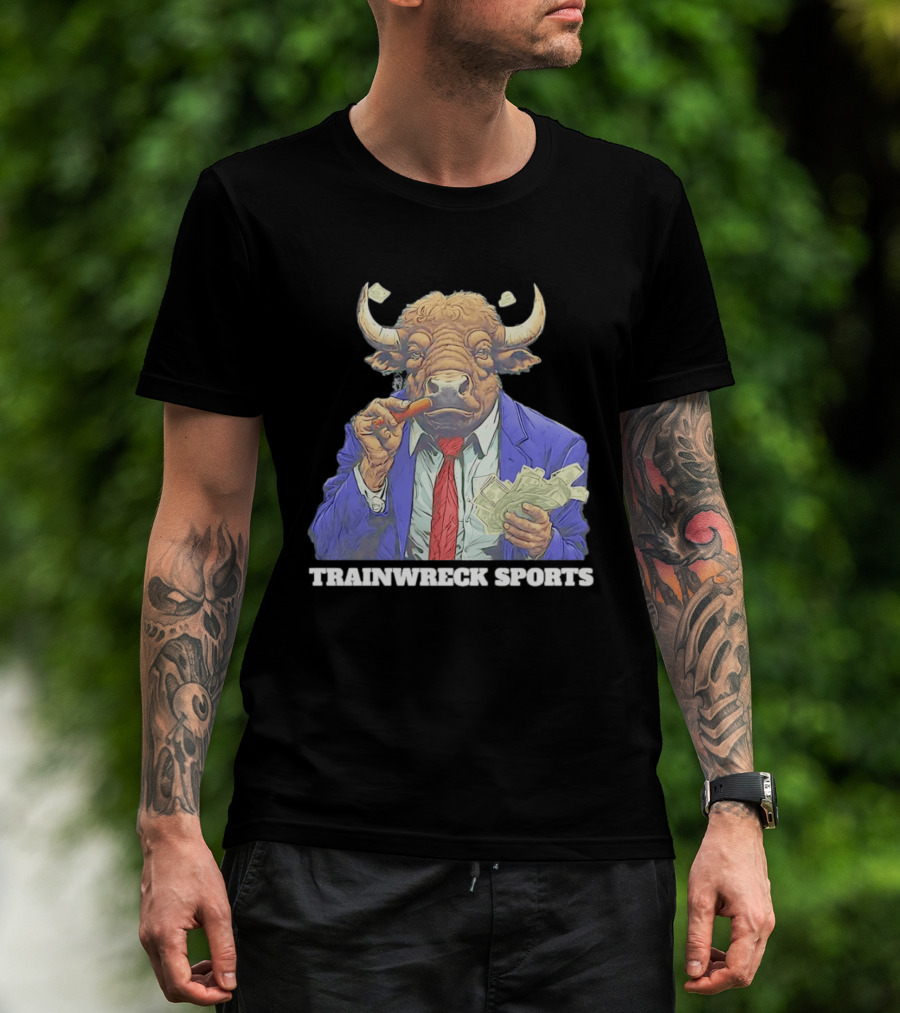 Bison Trainwreck Sports Business Suit Dollar Bills Cigar T-Shirt