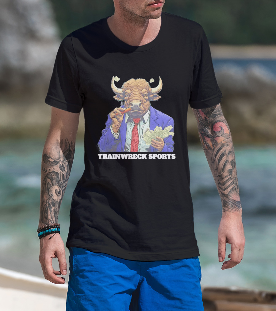 Bison Trainwreck Sports Business Suit Dollar Bills Cigar T-Shirt