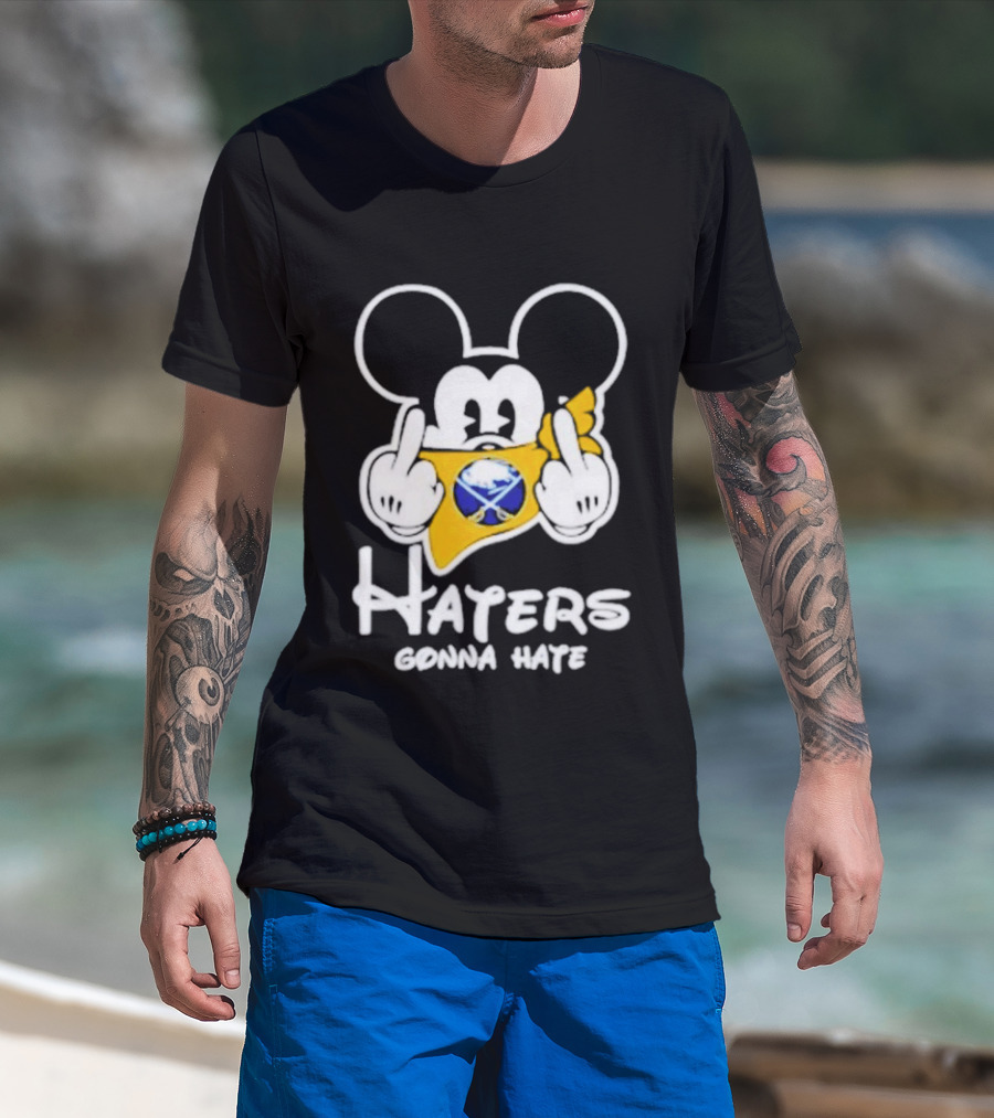 Buffalo Sabres Mickey Haters Gonna Hate Middle Finger Hockey Fan T-Shirt
