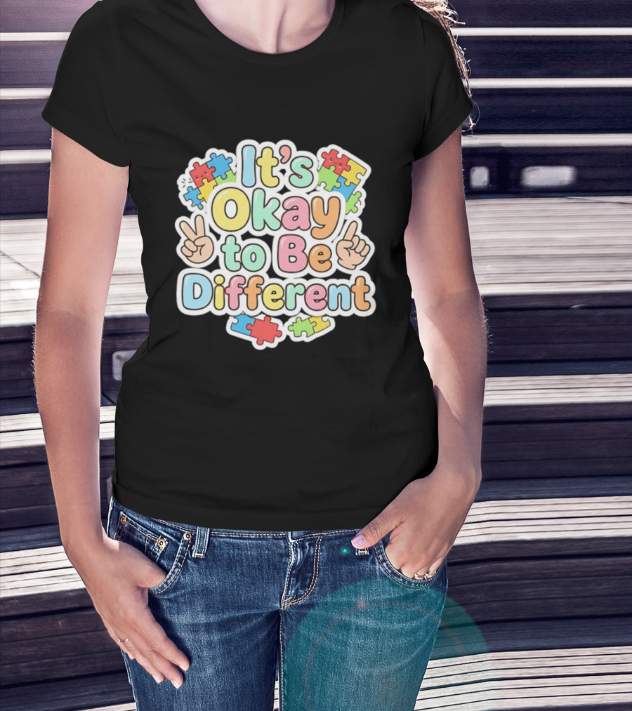It's Okay To Be Different Autism Awareness Puzzle Pieces T-Shirt