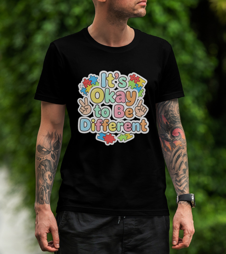 It's Okay To Be Different Autism Awareness Puzzle Pieces T-Shirt