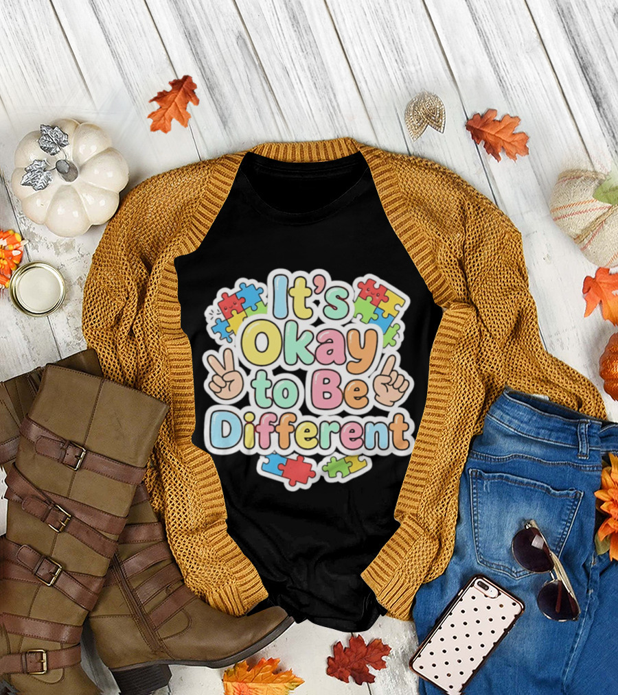 It's Okay to Be Different Autism Awareness Puzzle Pieces T-Shirt