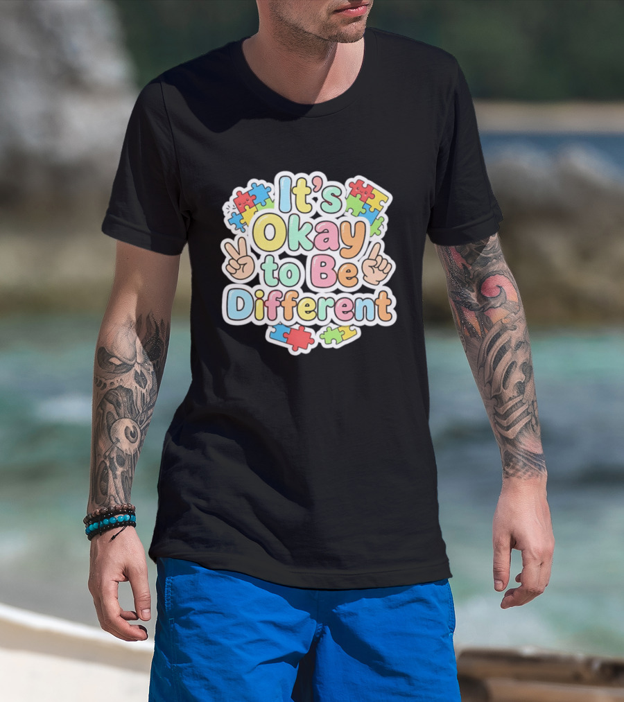 It's Okay To Be Different Autism Awareness Puzzle Pieces T-Shirt