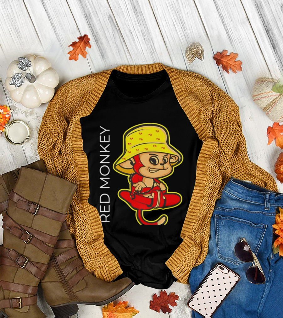 PA Red Monkey Cartoon with Yellow Hat T-Shirt