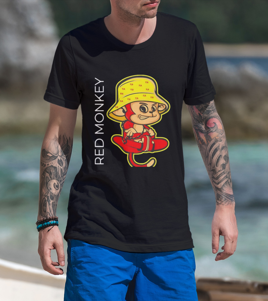 PA Red Monkey Cartoon With Yellow Hat T-Shirt