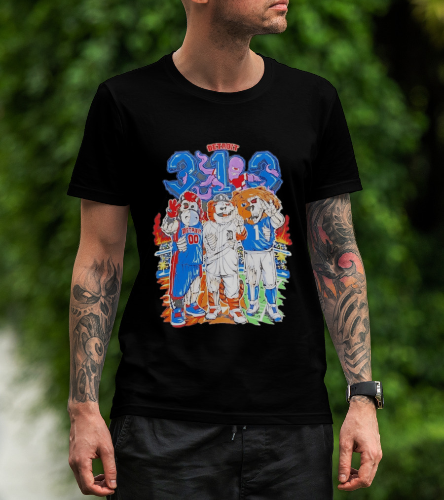 Detroit 313 Tigers Lions Pistons Sports Mascots Unity T-Shirt
