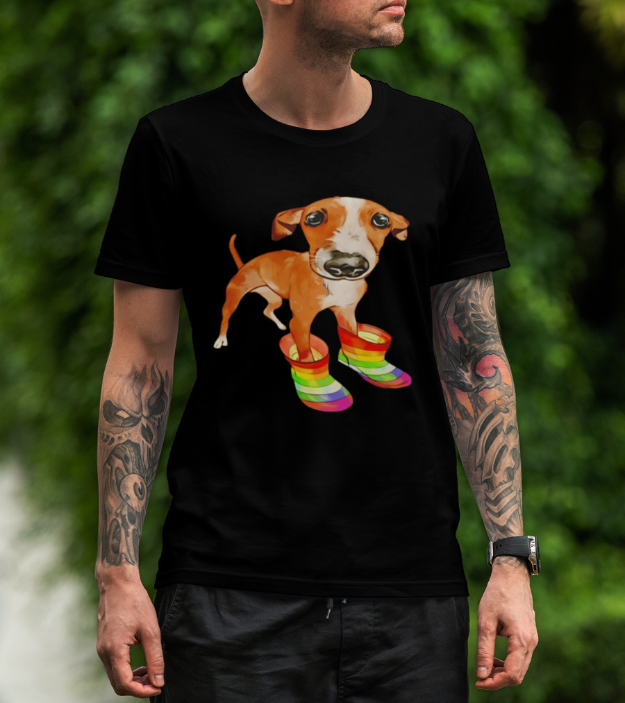 Doggie Rainbow Rainboots Puppy In Colorful Boots T-Shirt