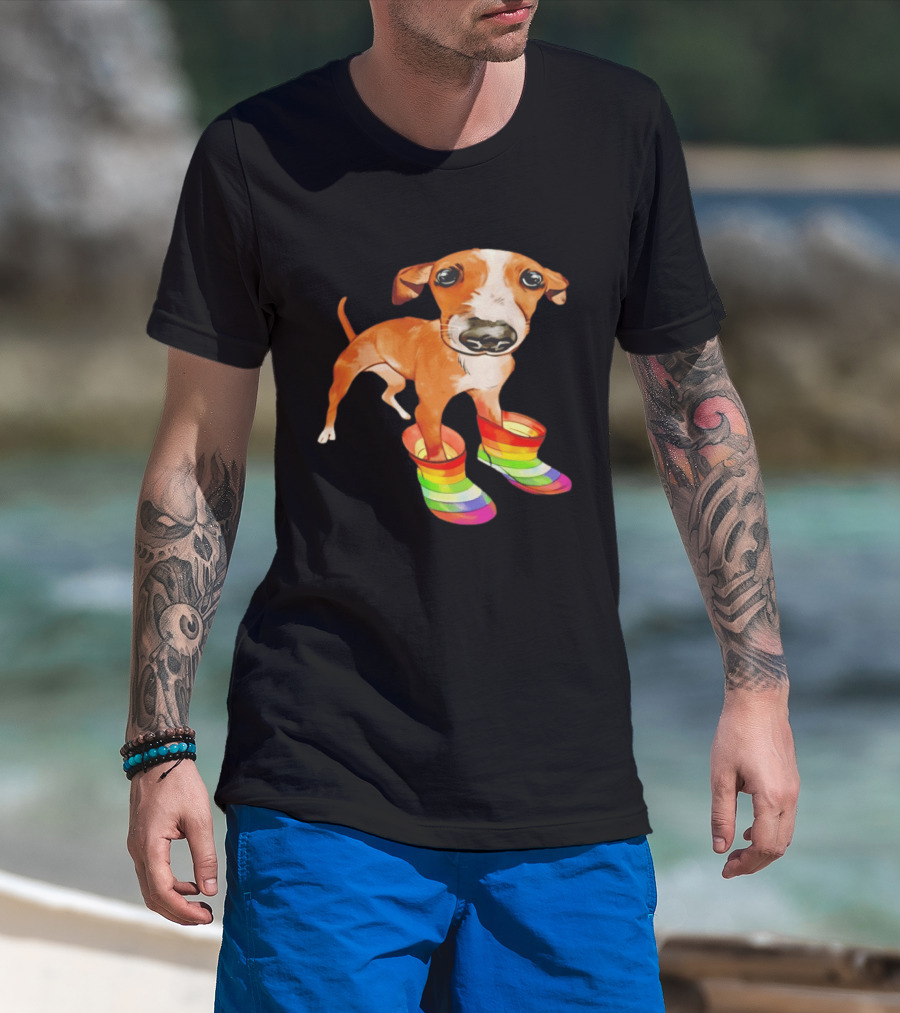 Doggie Rainbow Rainboots Puppy In Colorful Boots T-Shirt