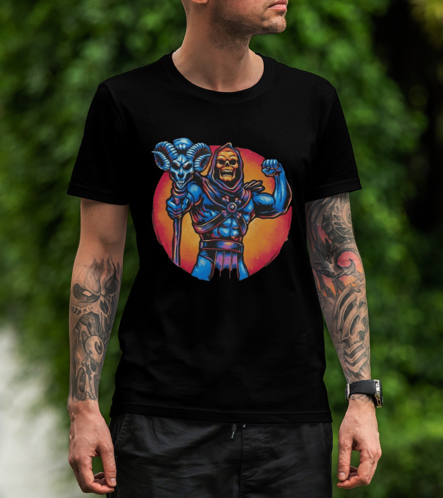 Skeletor Conquer The Universe Iconic Muscular Villain With Ram Staff T-Shirt