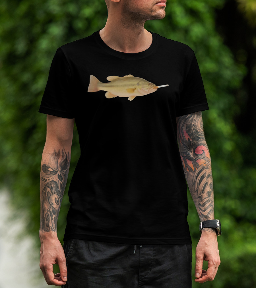 Fish Smoking Cigarette Novelty Humor T-Shirt