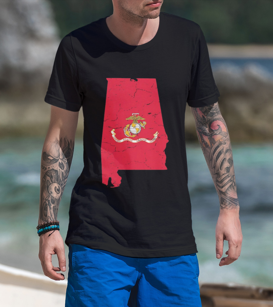 United States Marine Corps Alabama Emblem Map T-Shirt