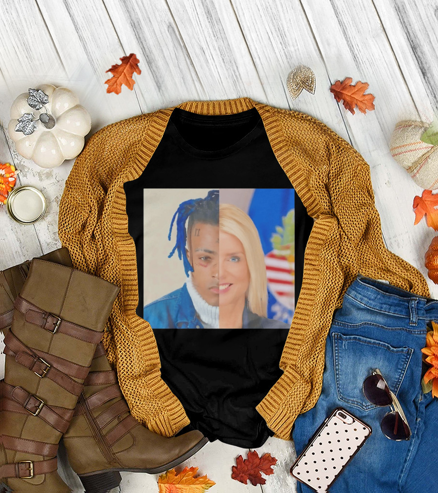 XXXTentacion Pam Bondi Split Image Face Half Blue Dreads Tattoos American Flag T-Shirt
