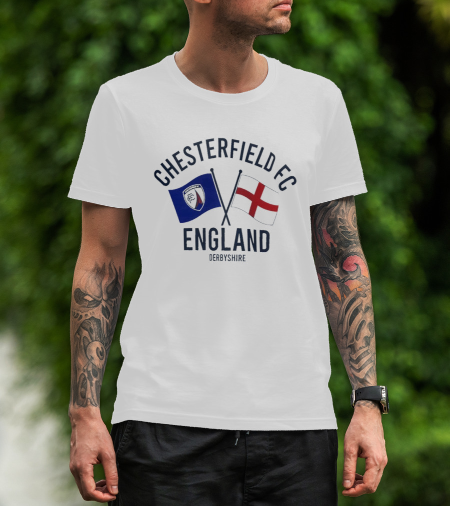 Chesterfield FC England Derbyshire Crossed Flags T-Shirt