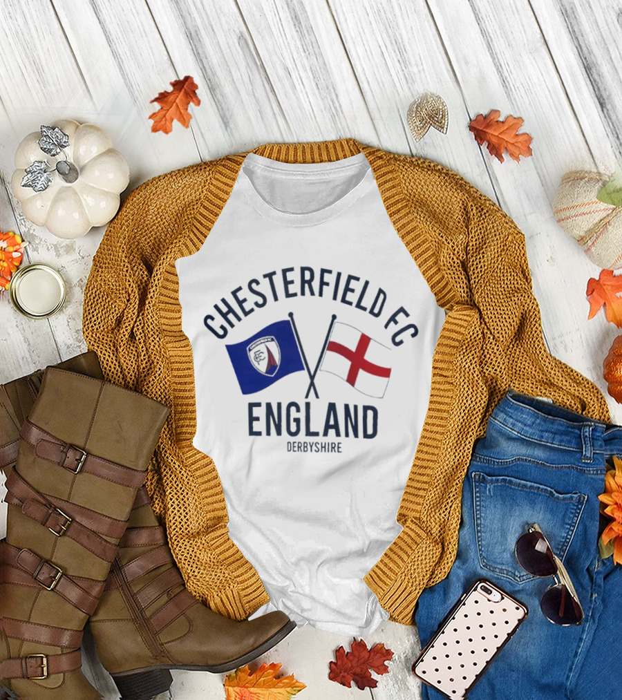 Chesterfield FC England Derbyshire Crossed Flags T-Shirt
