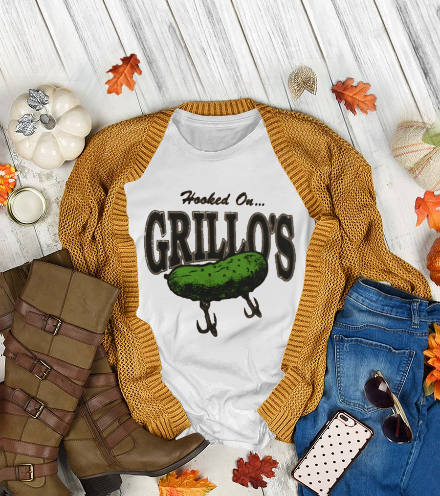Hooked On Grillo's Pickle Green Fishing Hooks T-Shirt