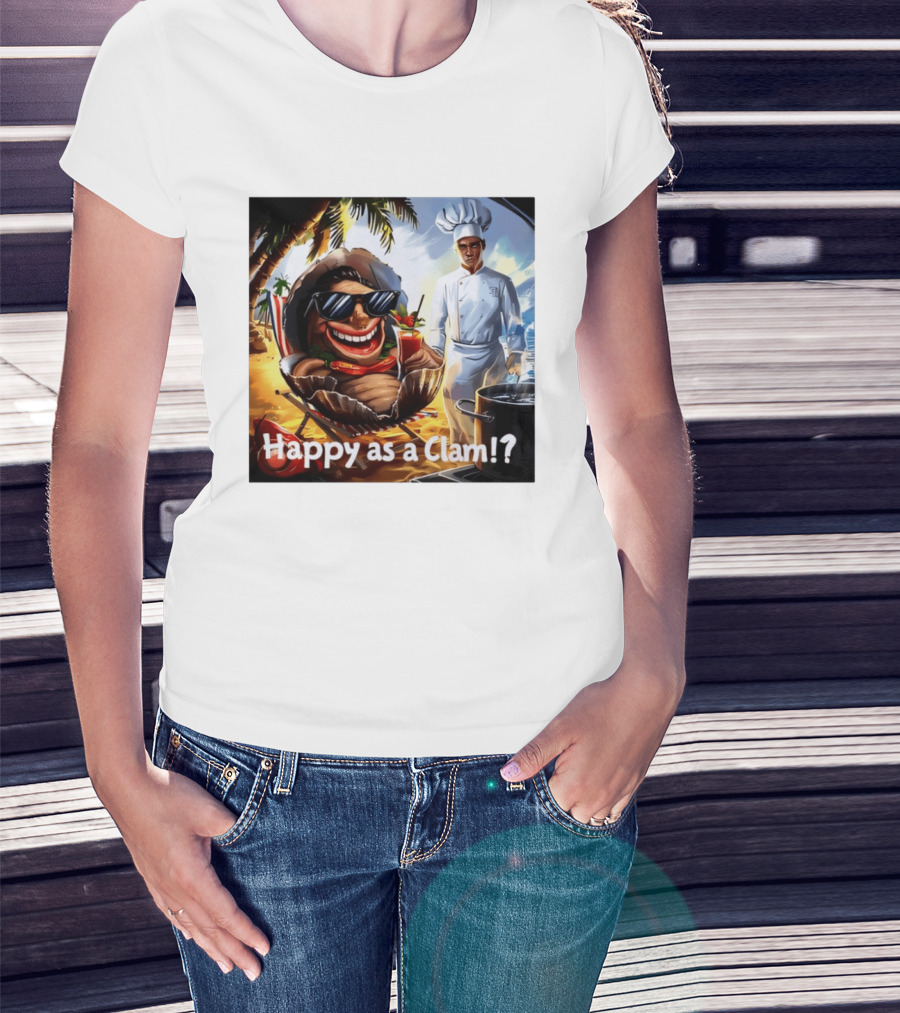 Happy As A Clam Beach Cartoon Chef Cooking Vacation Vibes T-Shirt