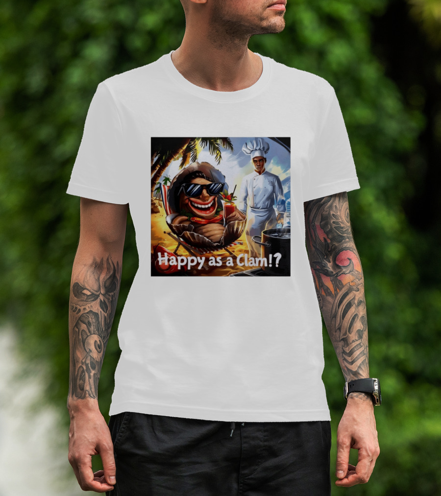 Happy As A Clam Beach Cartoon Chef Cooking Vacation Vibes T-Shirt