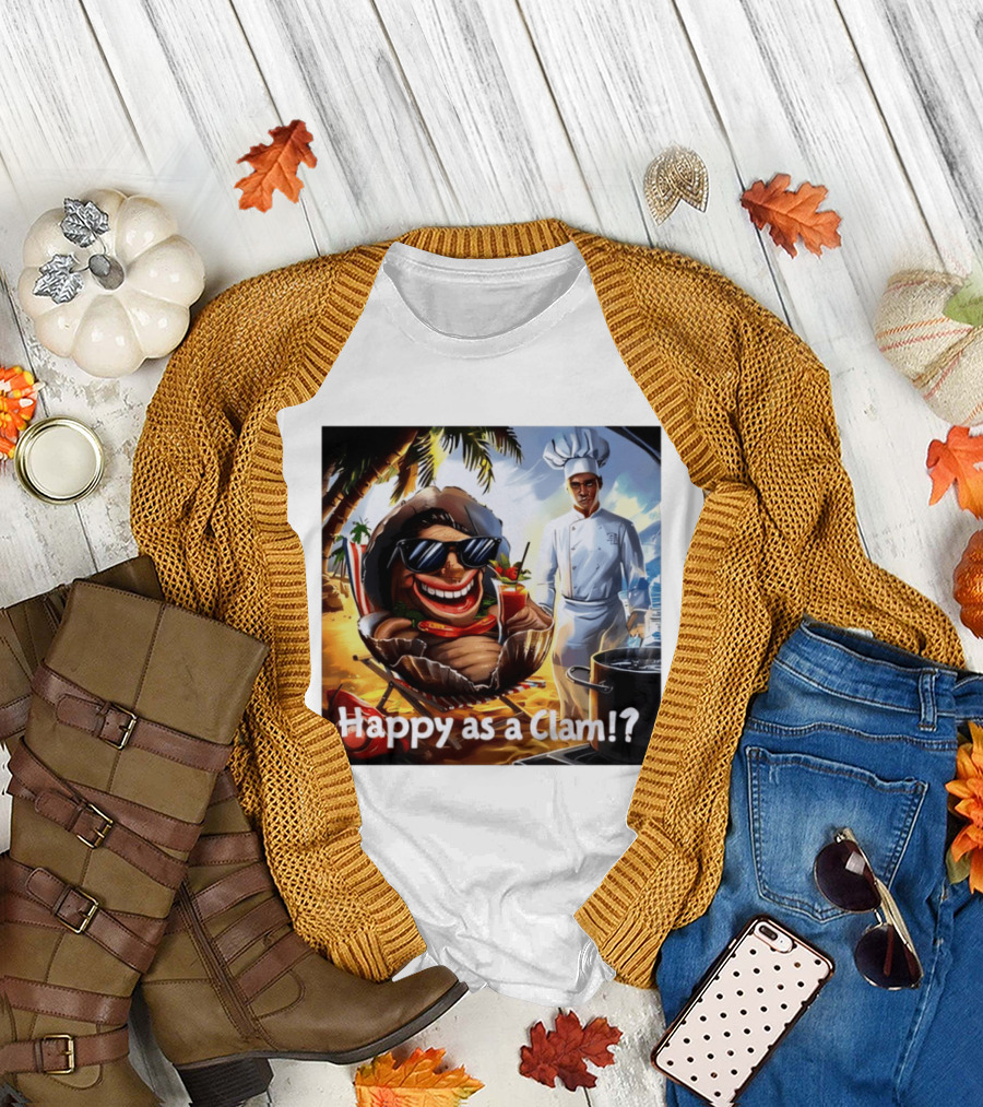 Happy as a Clam Beach Cartoon Chef Cooking Vacation Vibes T-Shirt