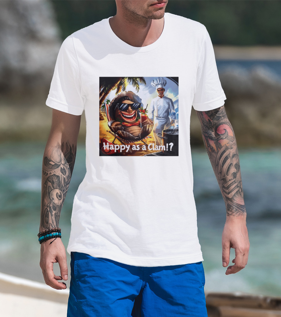 Happy As A Clam Beach Cartoon Chef Cooking Vacation Vibes T-Shirt