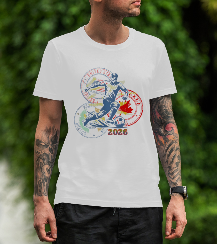 World Cup 2026 Soccer Player Canada USA Mexico Flags T-Shirt