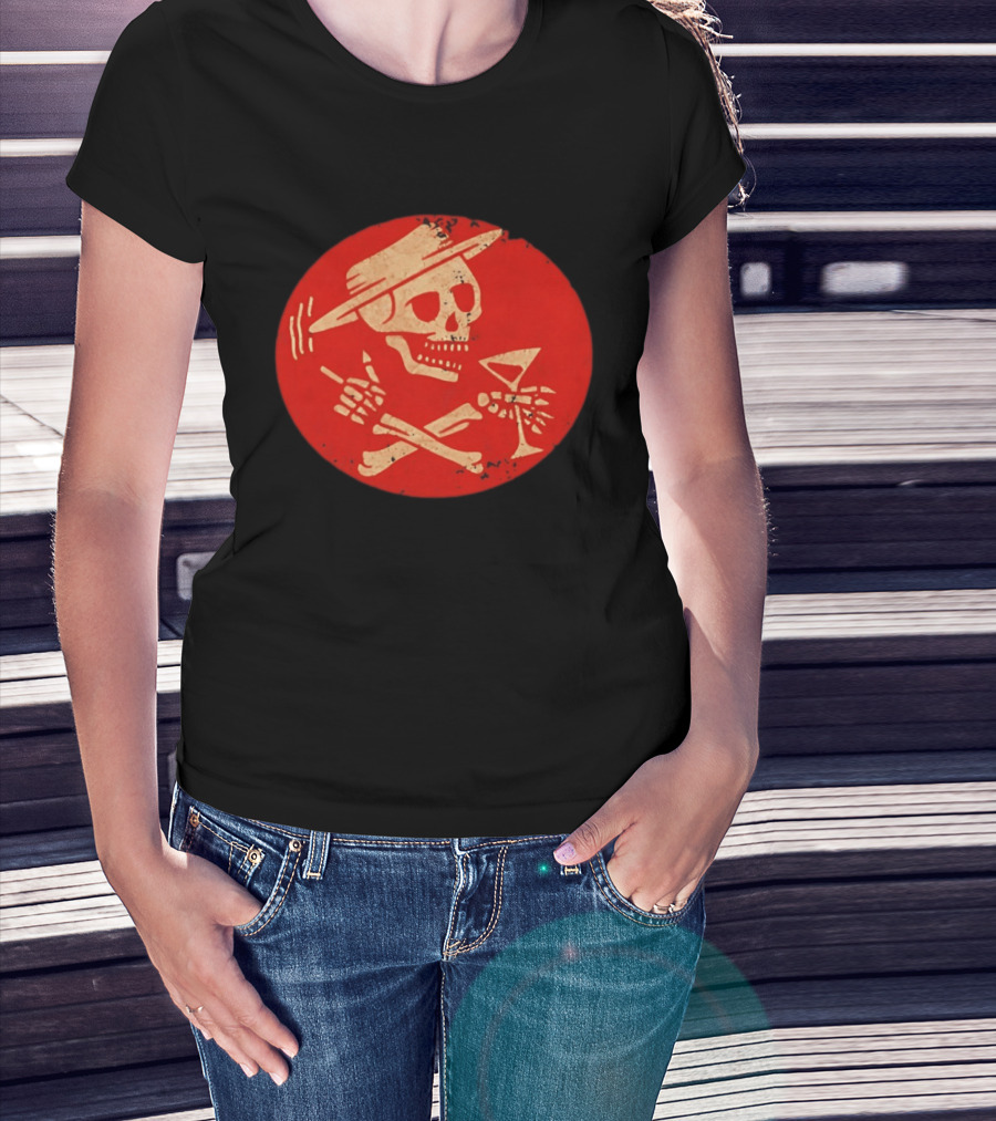 Social Distortion Skeleton Skull With Hat And Martini T-Shirt