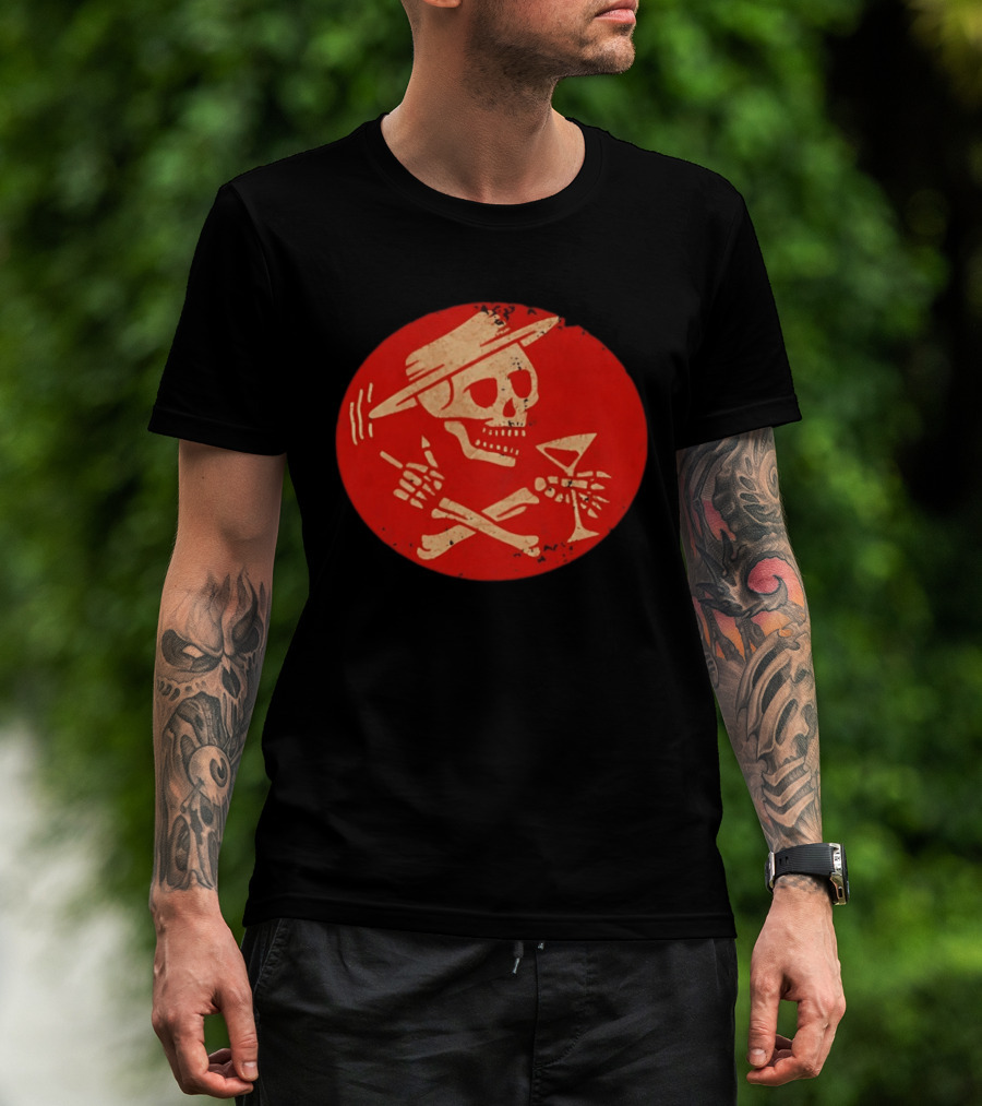 Social Distortion Skeleton Skull With Hat And Martini T-Shirt