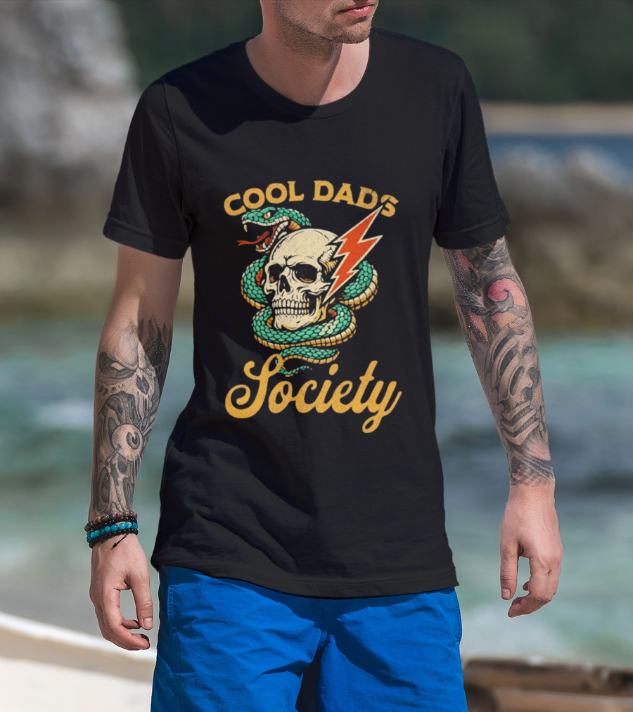 Cool Dads Society Skull Snake Lightning Bolt T-Shirt