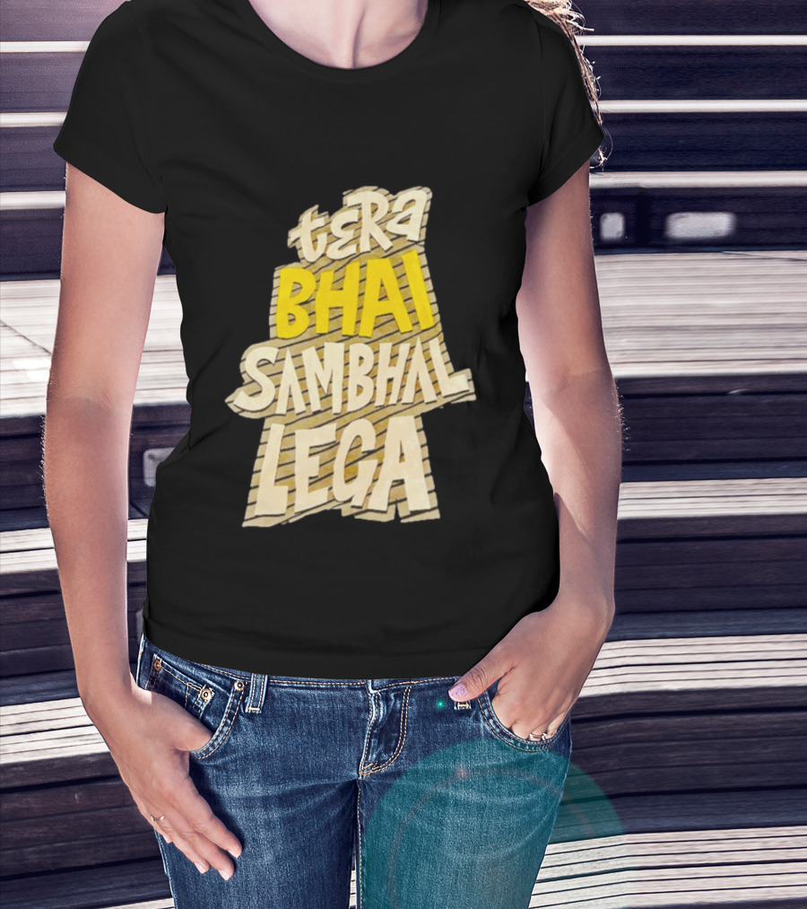 Tera Bhai Sambhal Lega Bold Yellow White T-Shirt